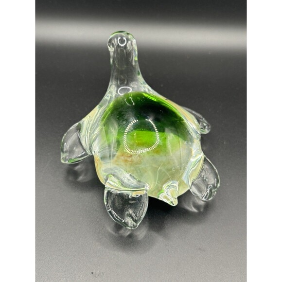 Murano Style Frog And Turtle Paperweight Set Green Hand Blown Art Glass - Picture 14 of 14